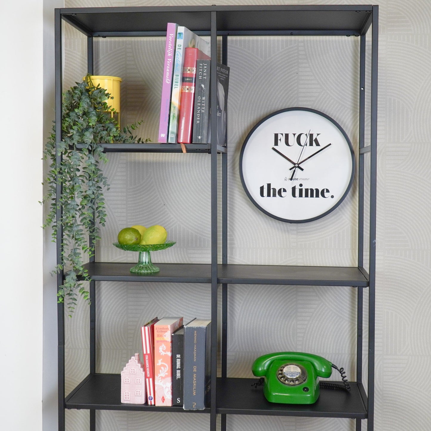 Clock - Wall clock - 'FUCK the time' - Black/White - 34x34x4 cm