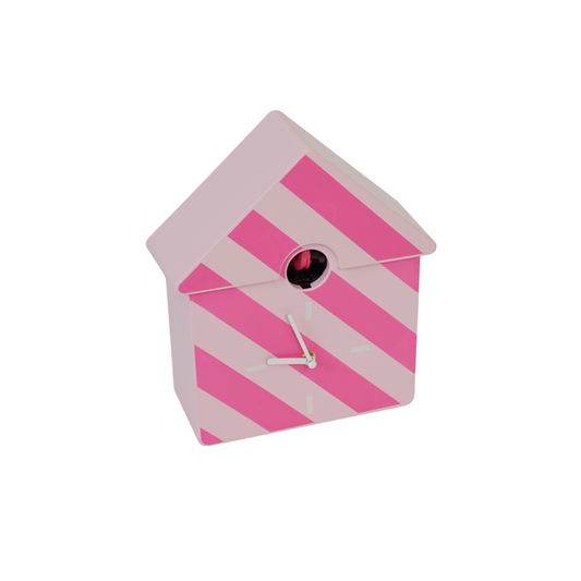Clock - Wall Clock Cuckoo Clock - Striped Pattern - Light Pink / Neon Pink - 24x27x9cm