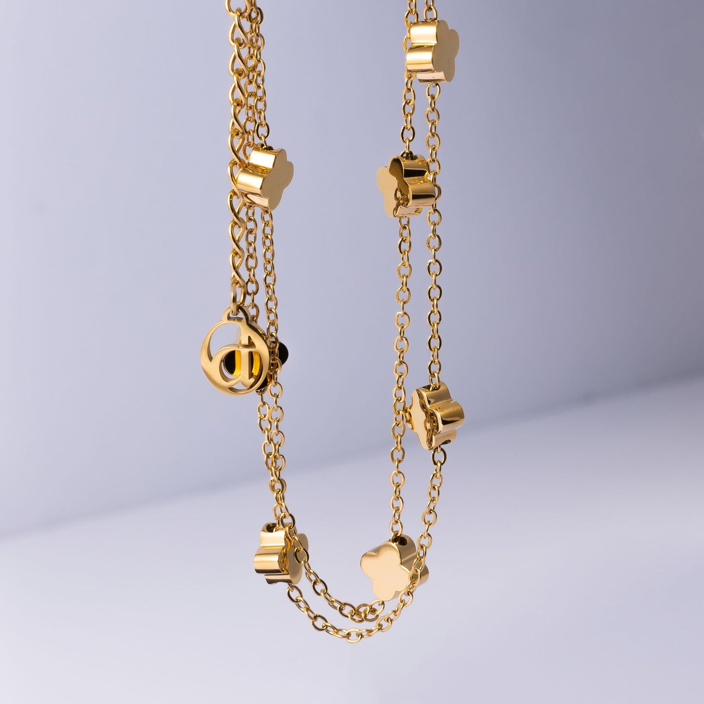 Double clover chain bracelet rosé gold