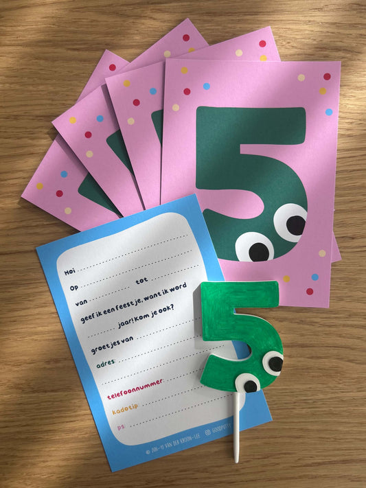 5th Birthday Cake Topper & Party Invitations – Fun Number Design