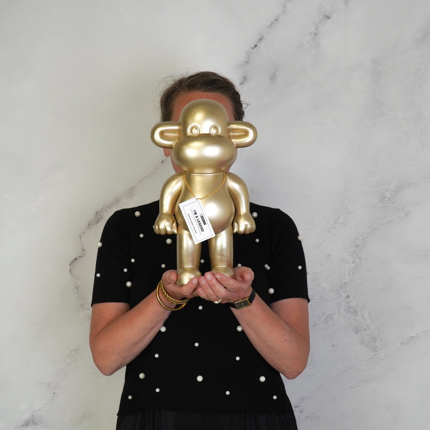 Ornament - Monkey Statue 'The Legend' - Gold - 20.5x13.5x35cm