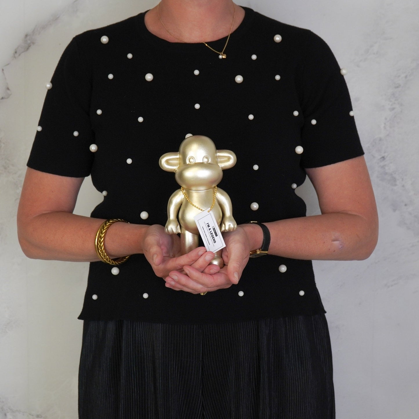 Ornament - Monkey Statue 'The Legend' - Polyresin - Gold - 11x7x19cm