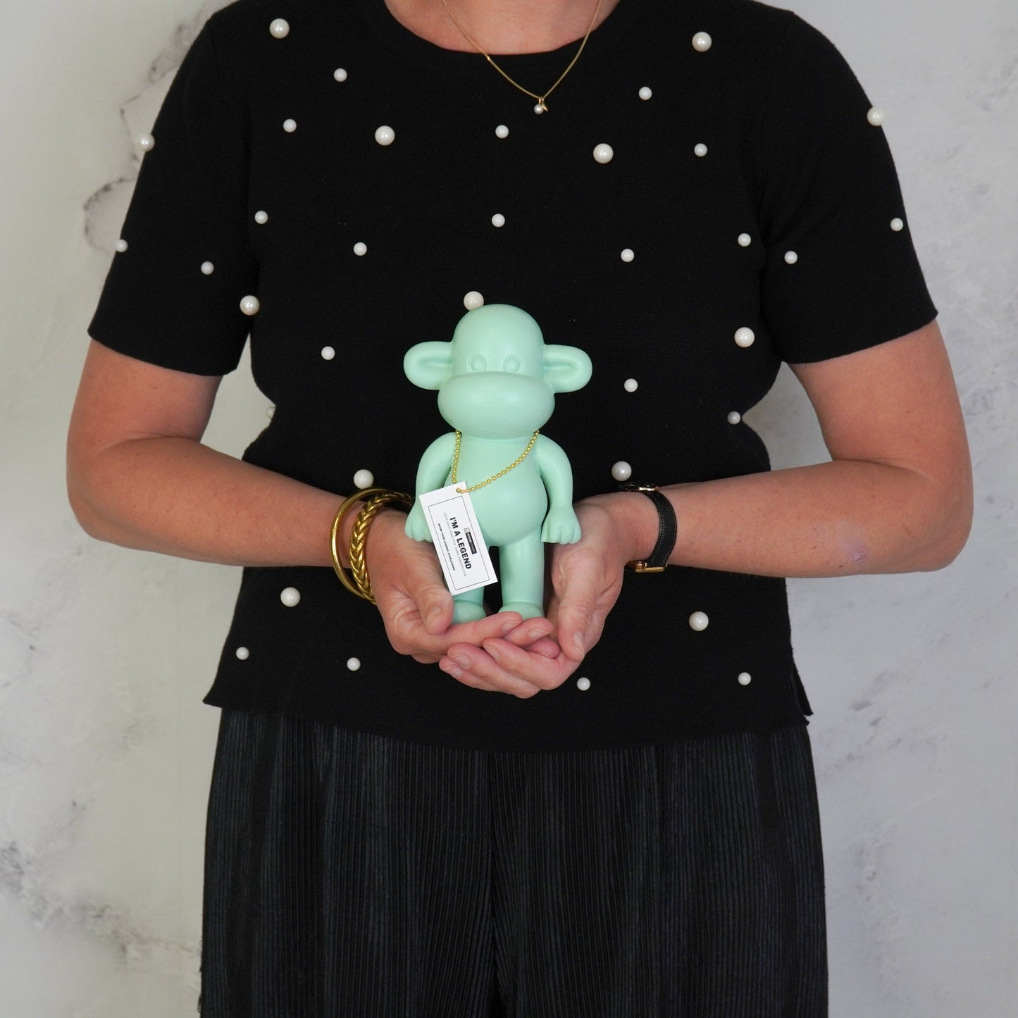 Ornament - Monkey Statue 'The Legend' - Polyresin - Mint Green - 11x7x19cm