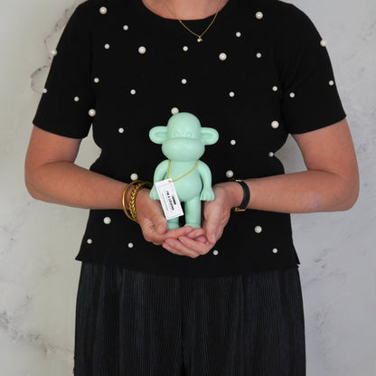 Ornament - Monkey Statue 'The Legend' - Polyresin - Mint Green - 11x7x19cm