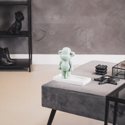 Ornament - Monkey Statue 'The Legend' - Polyresin - Mint Green - 11x7x19cm