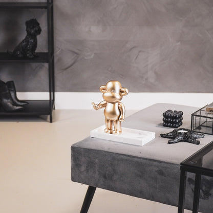 Ornament - Hang loose Aap Beeld 'The Legend' - Polyresin - Goud - 11x7x19cm