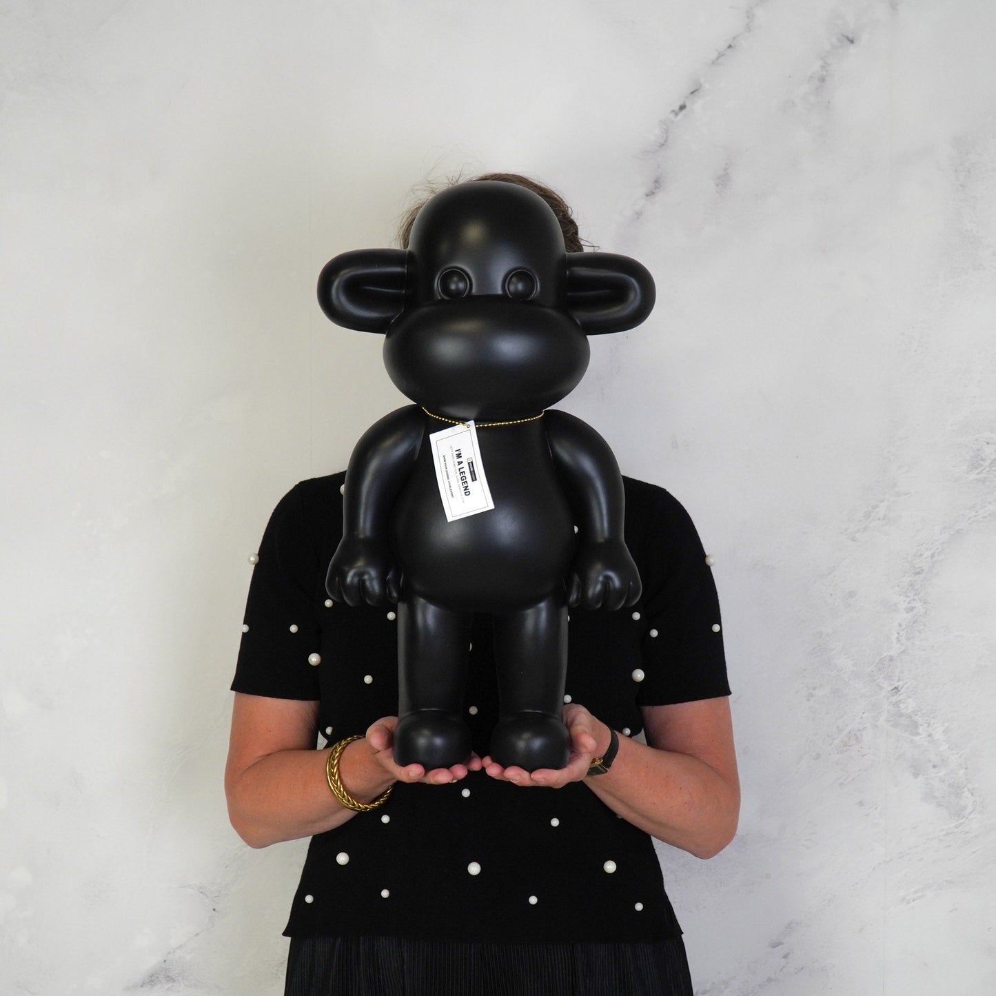 Ornament - Monkey Statue 'The Legend' - Polyresin - Black - 33x21x50cm