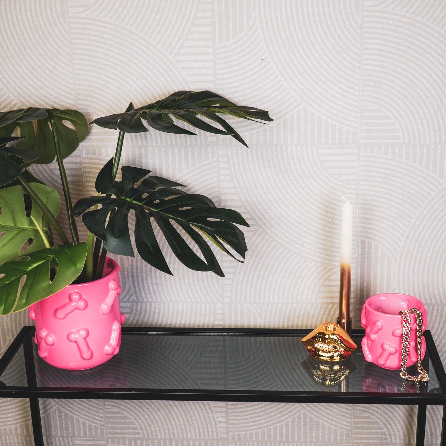 Pot - Plant Pot Lips - Ceramic - Neon Pink - 11x11x11.5cm