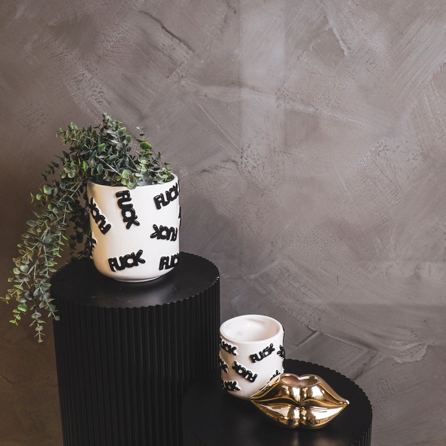 Pot - Plant Pot 'FUCK' - Ceramic - Black/White - 11x11x11.5cm
