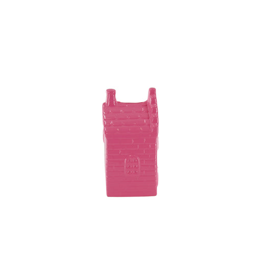 Ornament - Money Box House - Ceramic - Fluorescent Pink - 7x7x13cm