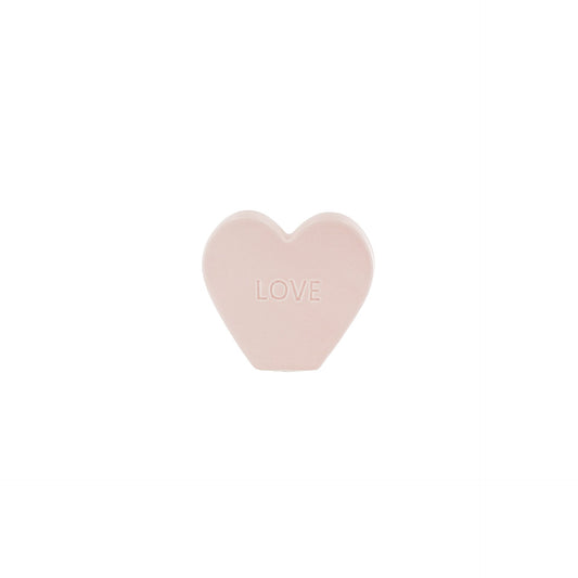 Ornament- Snoephart Beeldje 'HAPPY'- Keramiek- Licht Roze- 13x4x11,5cm