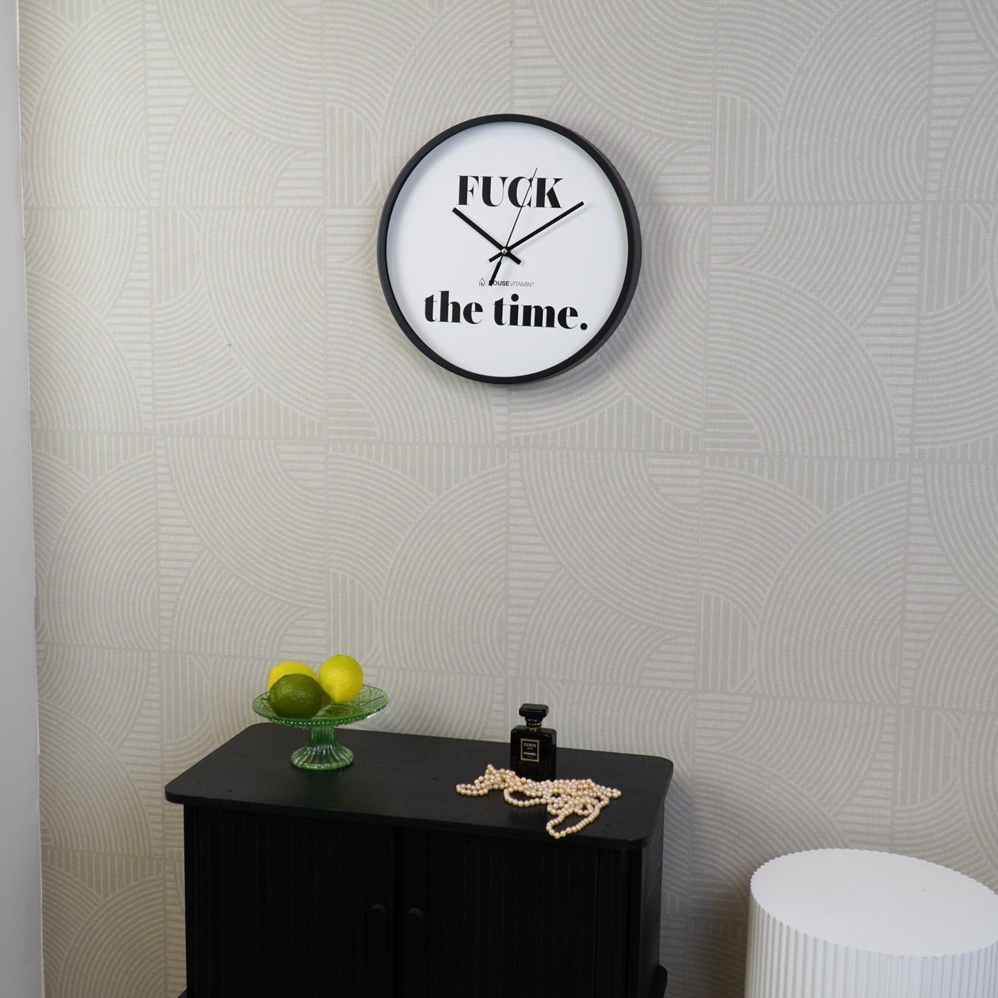 Clock - Wall clock - 'FUCK the time' - Black/White - 34x34x4 cm