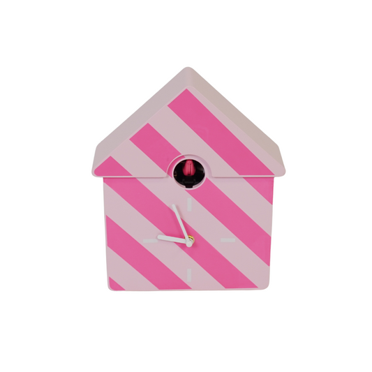 Clock - Wall Clock Cuckoo Clock - Striped Pattern - Light Pink / Neon Pink - 24x27x9cm