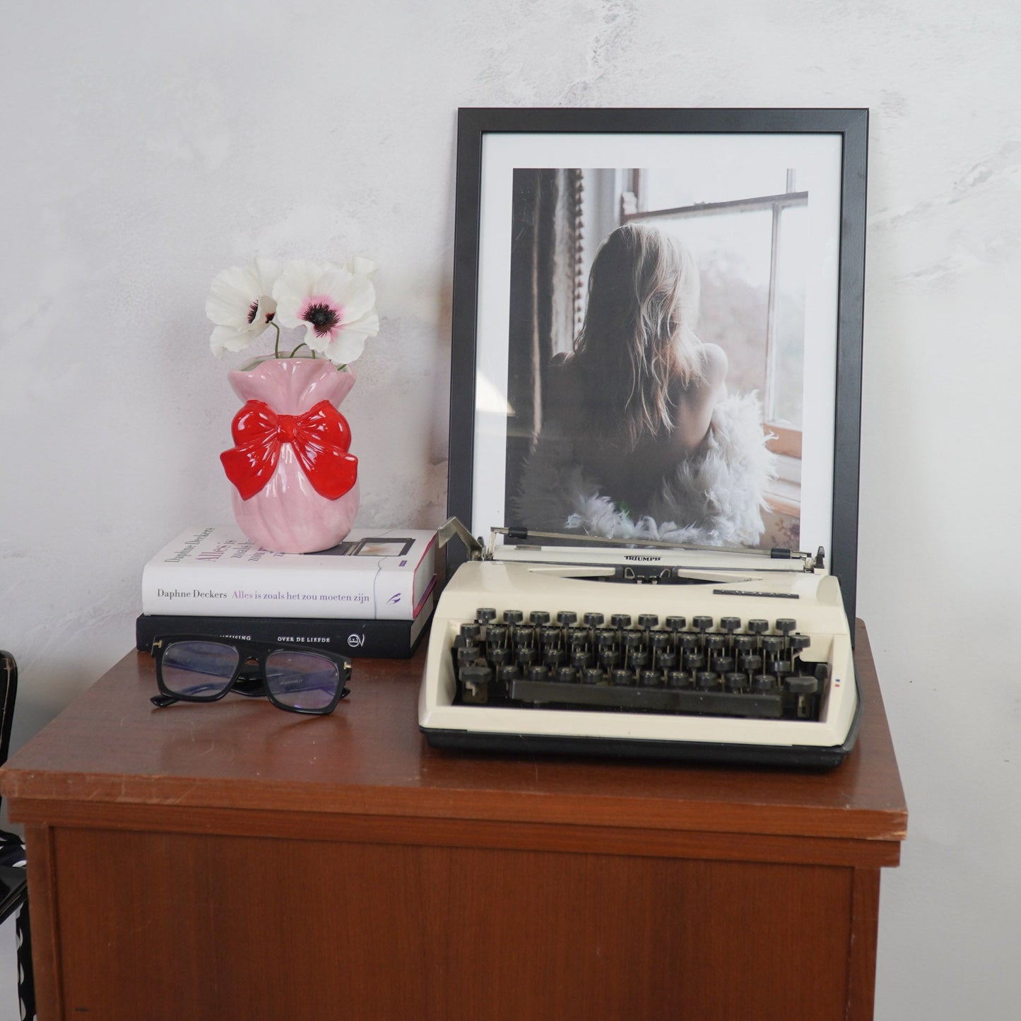 Vaasje - Met Strik - Keramiek - Roze/Rood - 11x10x16cm