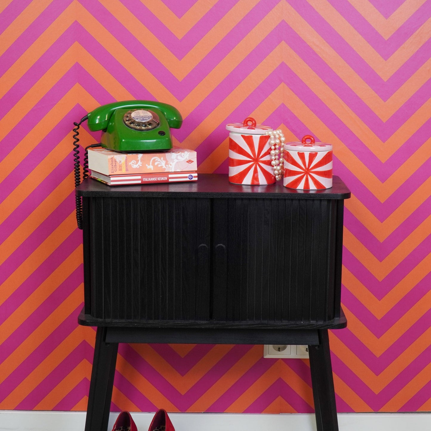 Sierpotje - Swirl- Dolomiet - Rood/Roze - 11x11x11,5cm