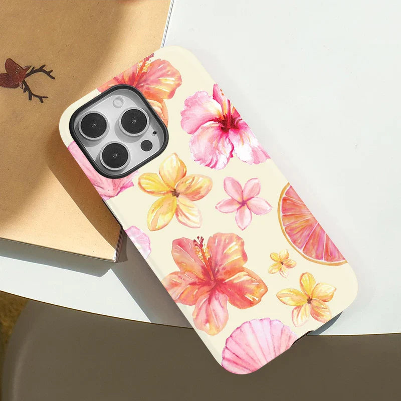 Tropical Flower iPhone Case – Dual Layer Shockproof Protective Cover