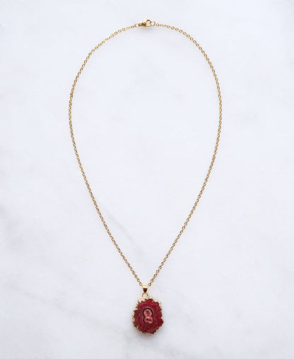 Strawberry Druzy Agate Necklace for Love & Positivity