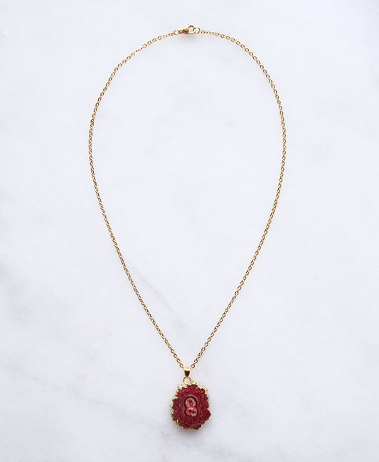 Strawberry Druzy Agate Necklace for Love & Positivity