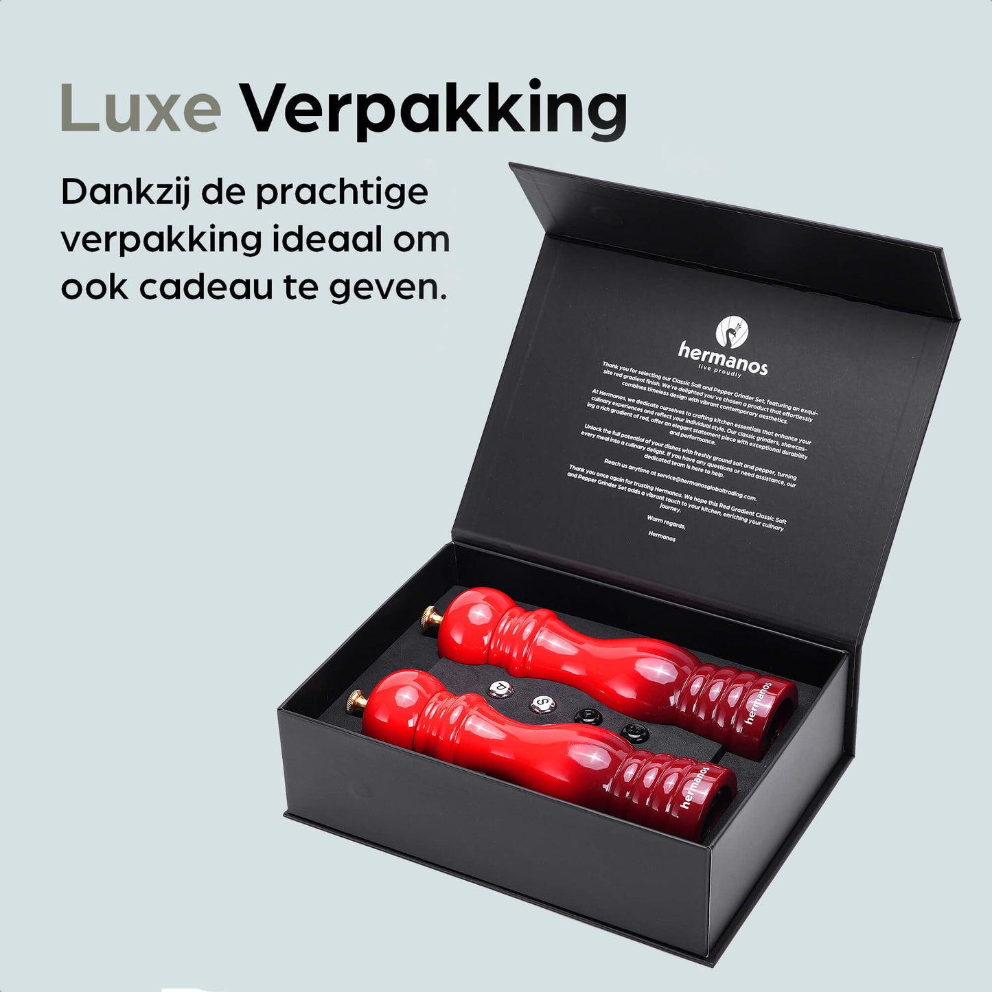 Peper en Zoutmolen Set Handmatig Rood - Rome - 22cm