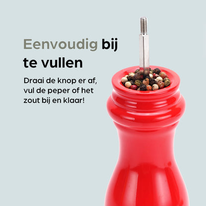 Peper en Zoutmolen Set Handmatig Rood - Rome - 22cm
