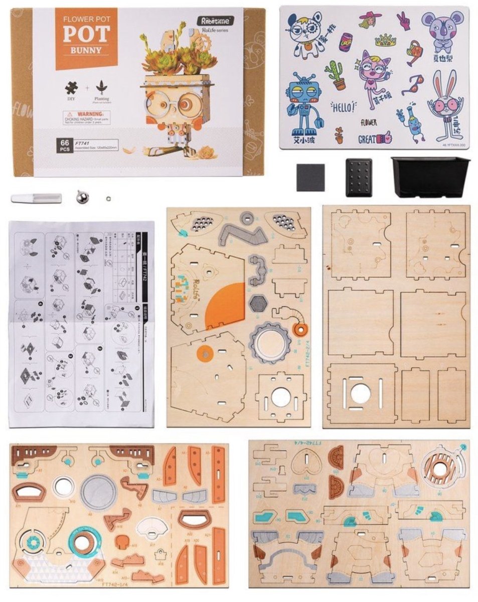 DIY Konijn houten model kit, bloempot - CooleCadeau