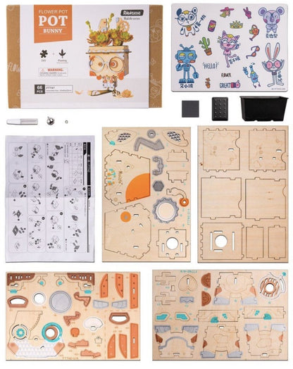 DIY Konijn houten model kit, bloempot - CooleCadeau