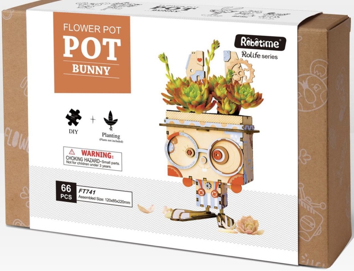 DIY Konijn houten model kit, bloempot - CooleCadeau