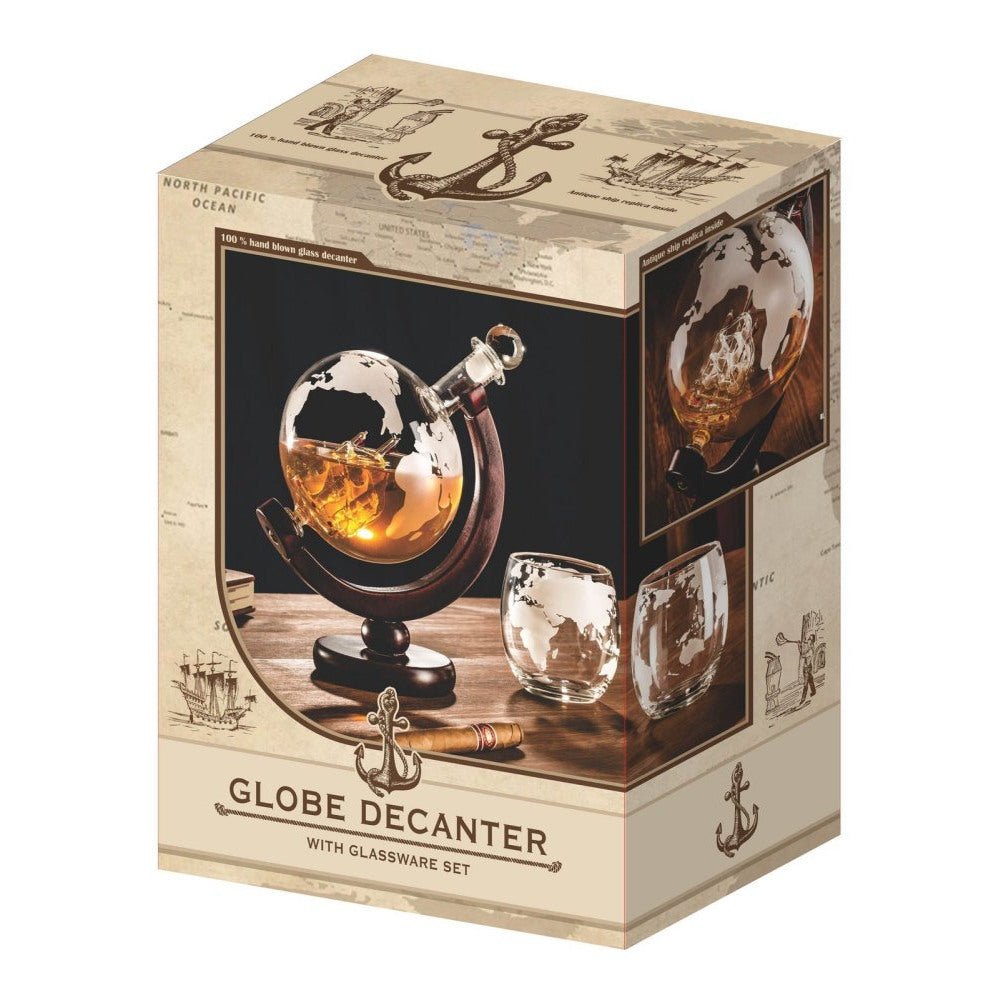 Een GLOBUS karaf met gegraveerde glazen - CooleCadeau